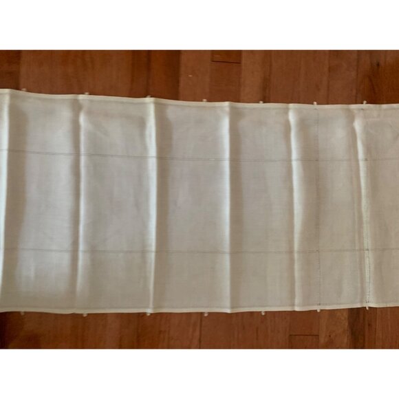 Handmade White Linen Table Runner With Delicate Hemstitching & Loop Accents - Picture 4 of 7